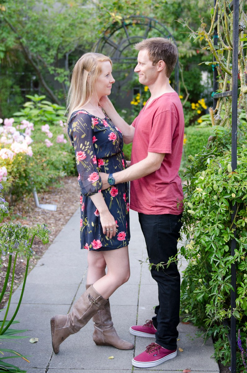 Bri and Ryan in garden walkway.